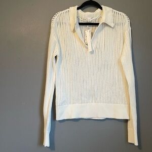 NWT Caslon Sz Med Women’s White Knit Long Sleeve Collared Sweater Top Ret $79!